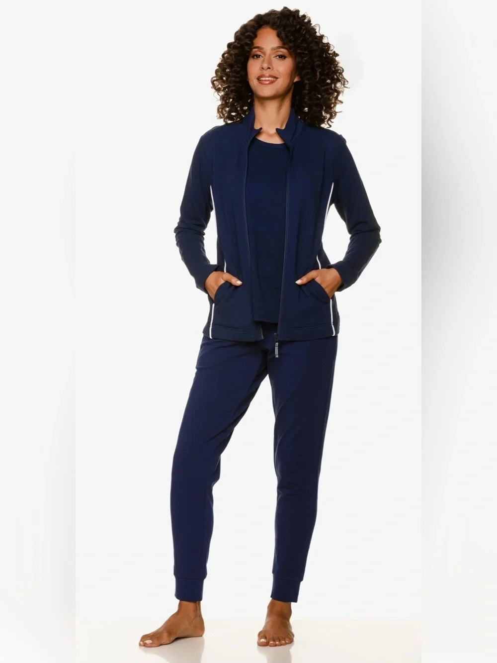 HELEN JON woman long sleeve zipper front navy blue size medium sport jacket - Picture 2 of 8
